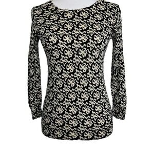 J.CREW Sweater Merino Wool Black Bow Print‎ Size XS